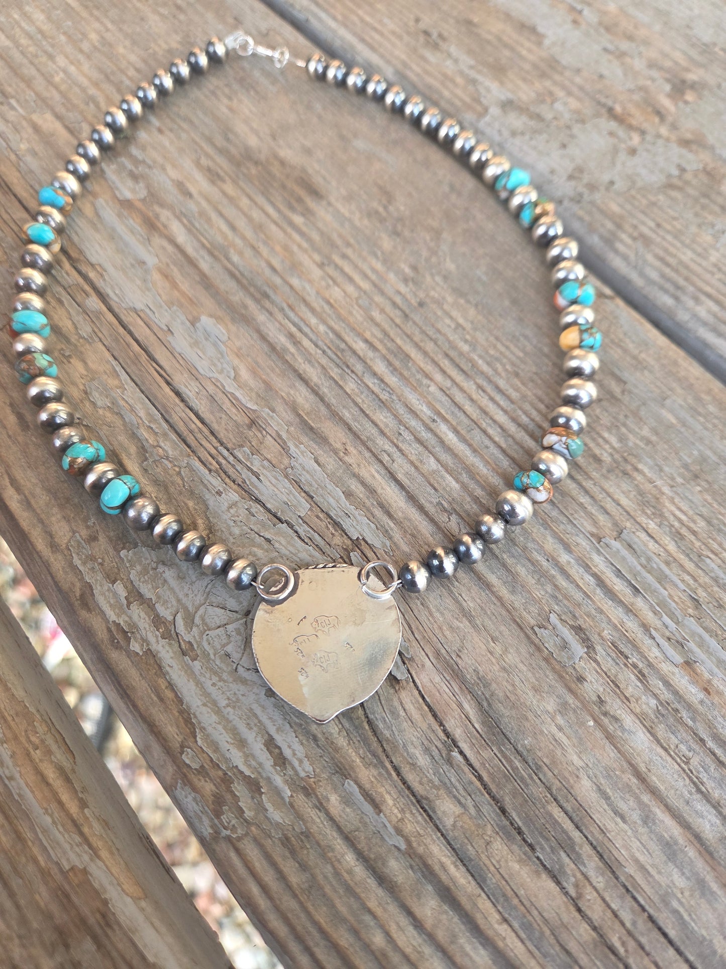 Buffalo Coin• Spiny Oyster Kingsmen Turquoise • Sterling Silver Navajo Style Pearl