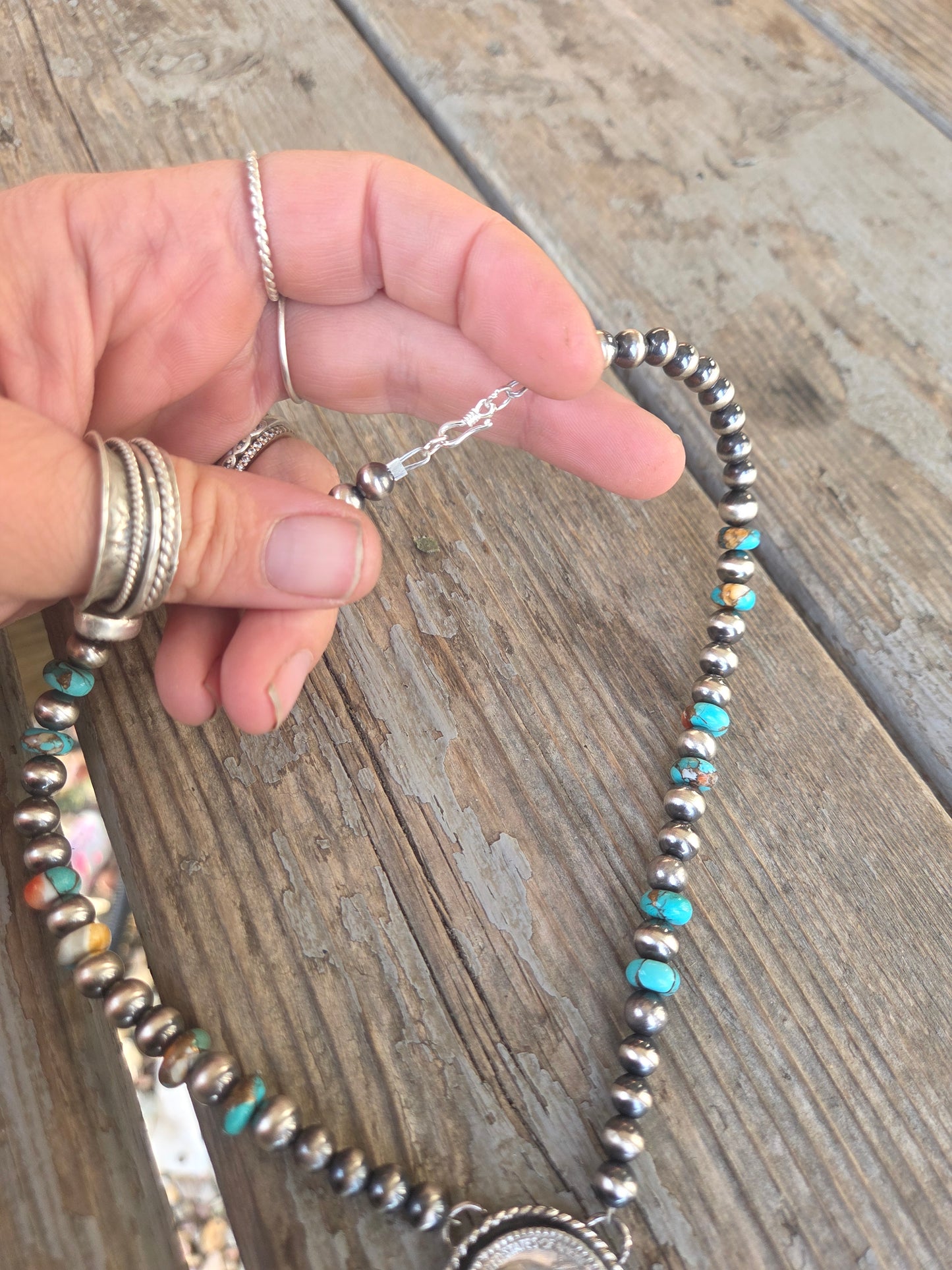 Buffalo Coin• Spiny Oyster Kingsmen Turquoise • Sterling Silver Navajo Style Pearl