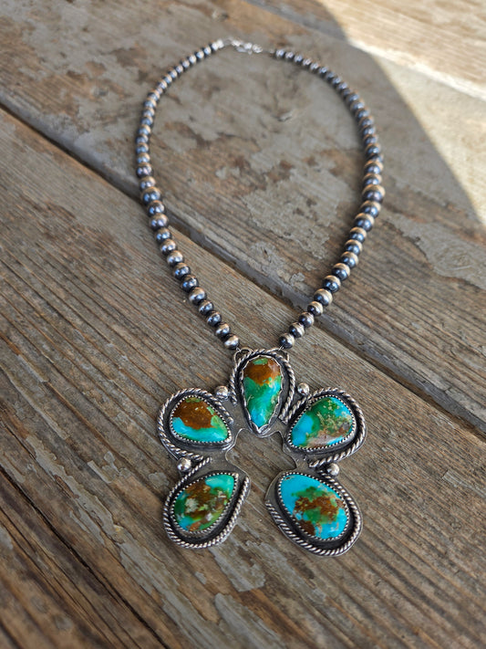 Sonoran Turquoise & Sterling Silver Navajo Style Pearls. 16 inches