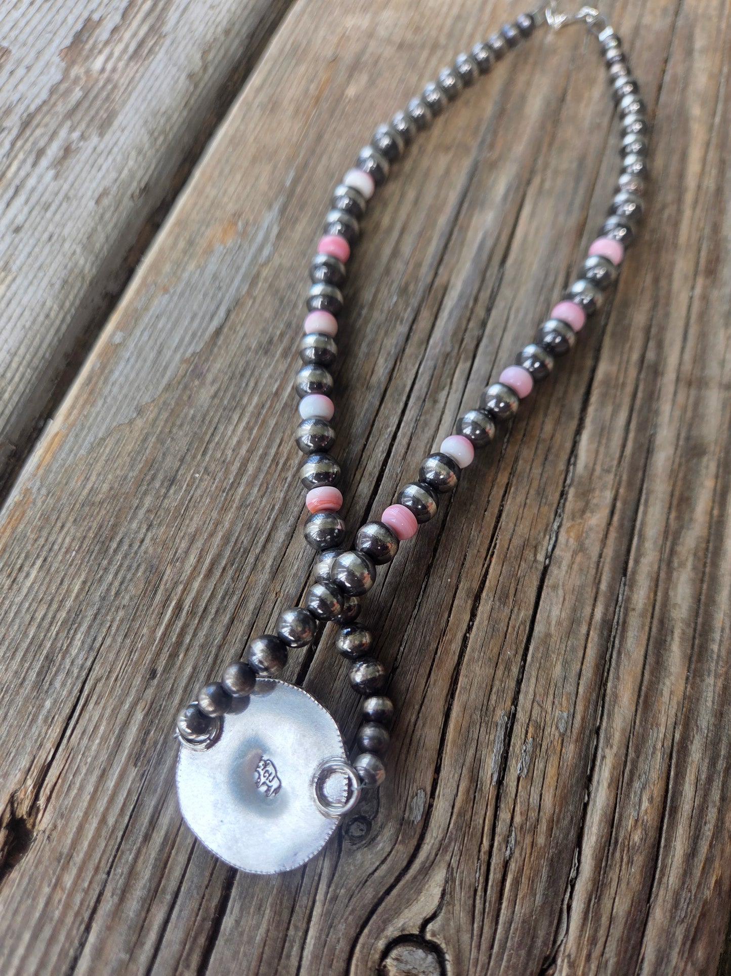 Buffalo Coin & Pink Conch • Sterling Silver Pearls