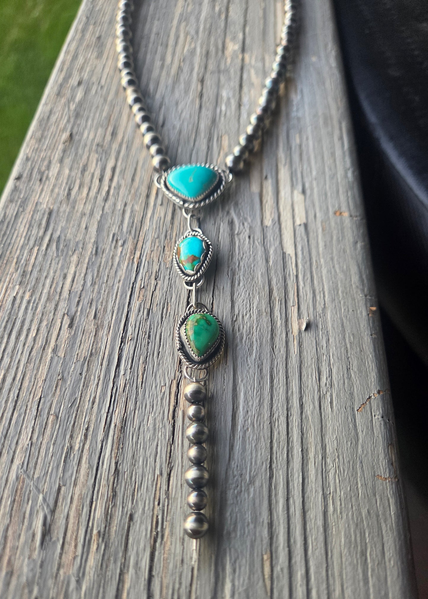 Sterling Silver Navajo Style Pearls • Sonoran • Chilean Turquoise  18 inches