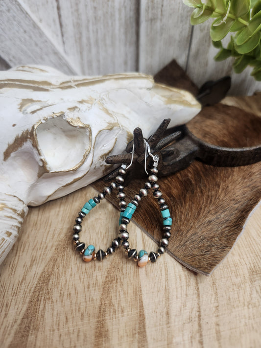 Sterling Silver Navajo Style Pearls, Rose Fold Filled, Spiny Oyster,and Heishi Yungai Turquoise
