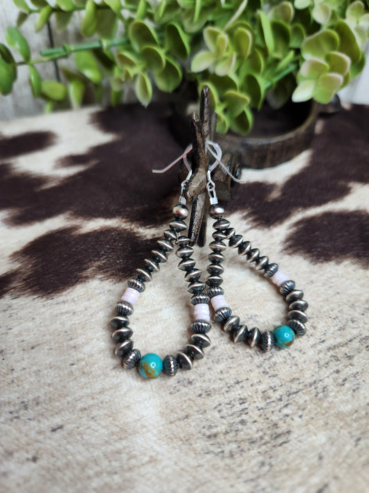 Pink Conch, Kingsmen Turquoise, & Sterling Silver Navajo Style Pearls