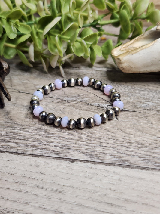 Purple Opal & Sterling Silver Navajo Style Pearls.  Stretch Bracelet