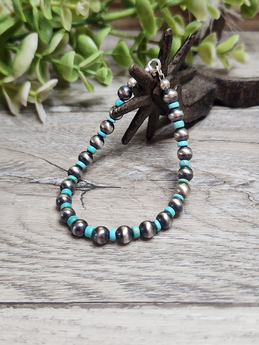 Kingsmen Turquoise & Sterling Silver Navajo Style Pearls.  clasp