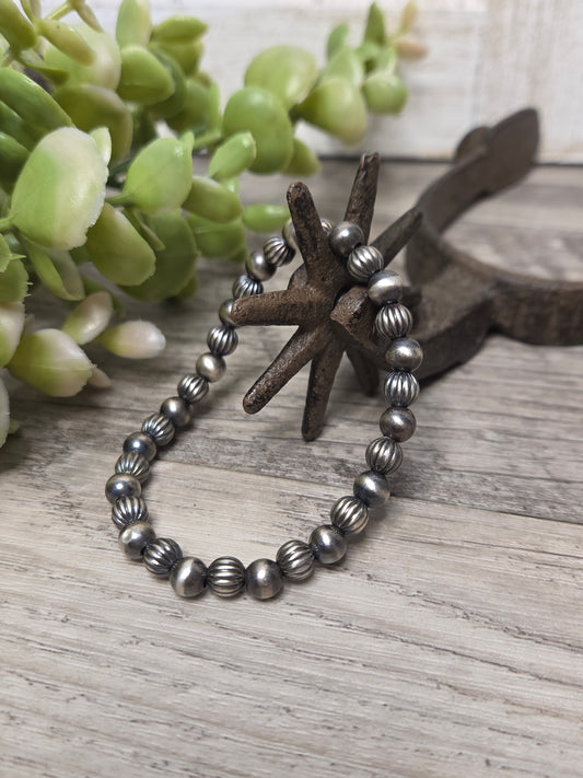 Sterling Silver Navajo Style Pearls.  Stretch Bracelet