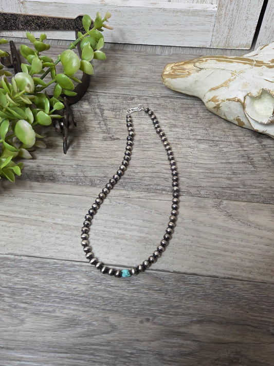 Sterling Silver Navajo Style Pearls & Turquoise Nugget.