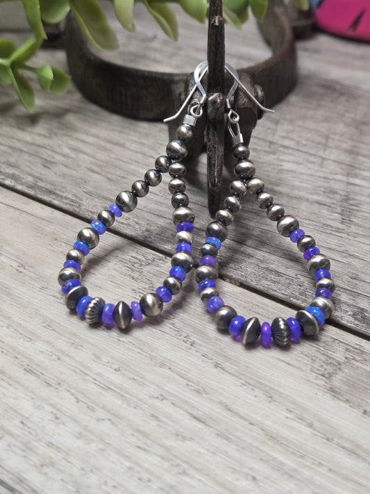 Blue/ Purple Opal & Sterling Silver Navajo Style Pearls