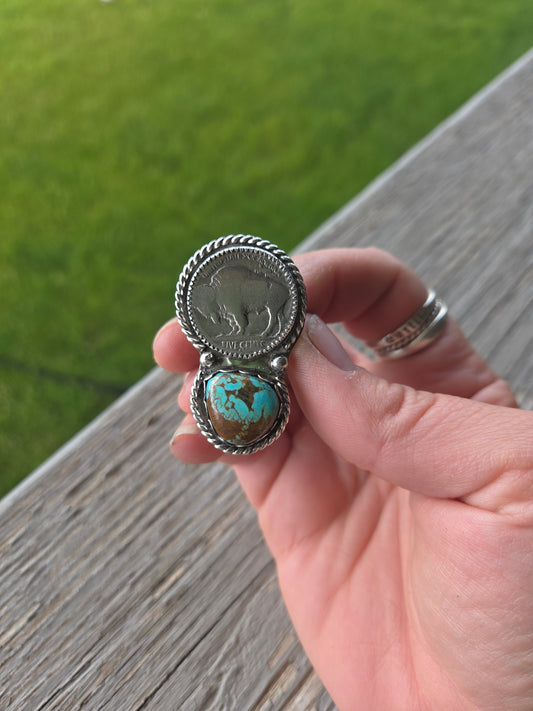 Tyrone Turquoise & Buffalo • Sterling Silver Size 8 3/4