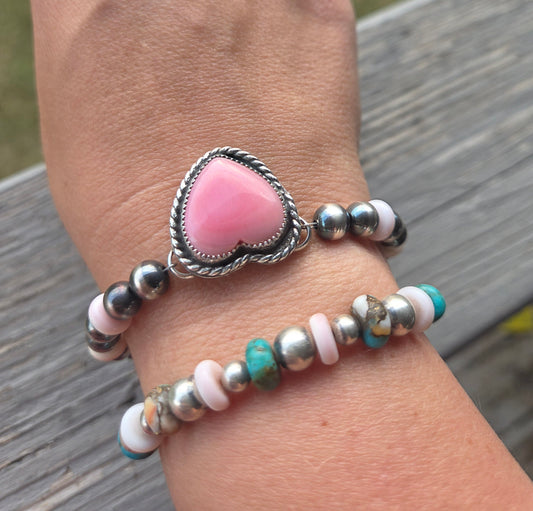 Pink Conch Heart•Pink Conch•Sterling Silver Navajo Style Pearl • Sterling Silver Adjustable clasp