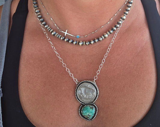 Buffalo Coin and Tyrone Turquoise 20 inches