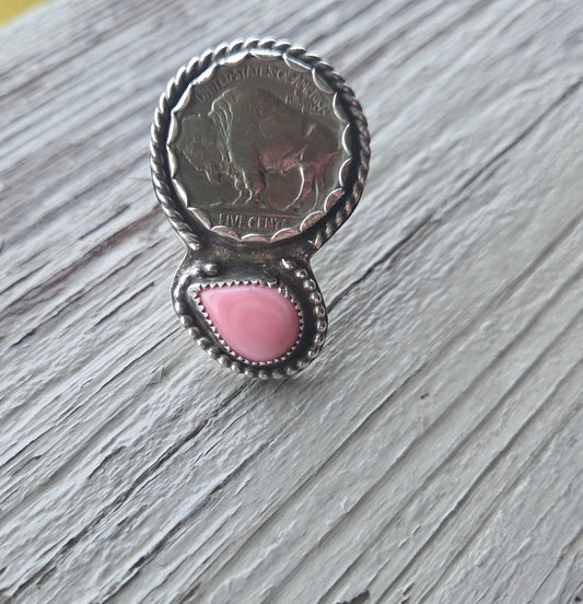 Buffalo Coin & Pink Conch Size 7 1/2