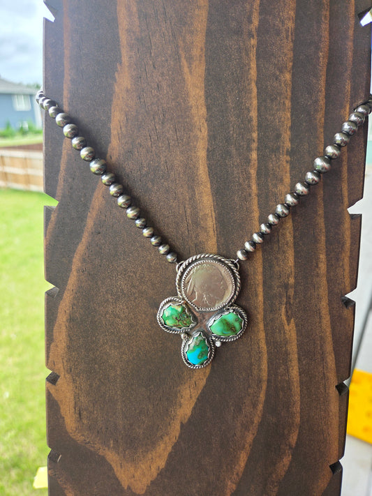 Native Coin • Sonoran Turquoise • Sterling Silver Navajo Style Pearl