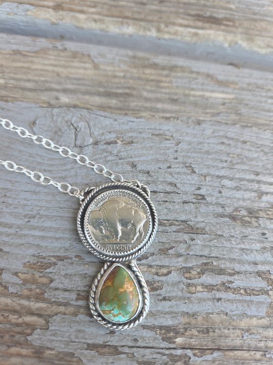 Buffalo Coin and Evans Turquoise 17 inches
