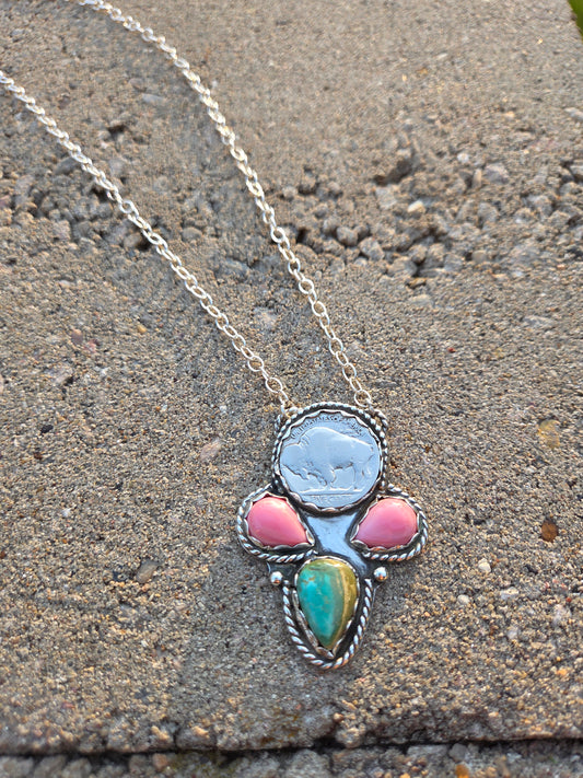 Buffalo Coin • Evans Turquoise•Pink Conch 20 inches
