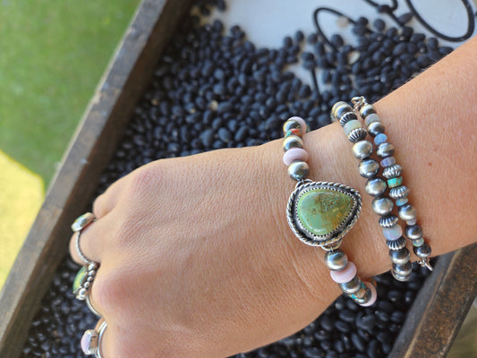 Evans Turquoise Pendant •Sterling Silver Navajo Style Pearl • Sterling Silver Adjustable clasp