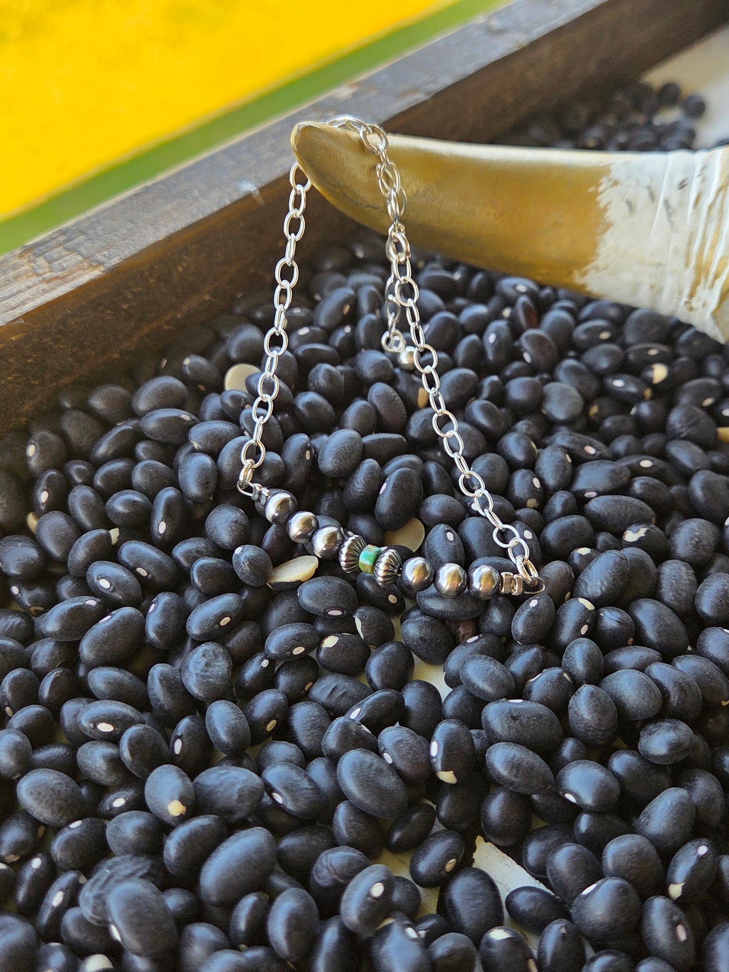 Sterling Silver Navajo Style Pearls • Turquoise •Sterling Silver Adjustable Chain