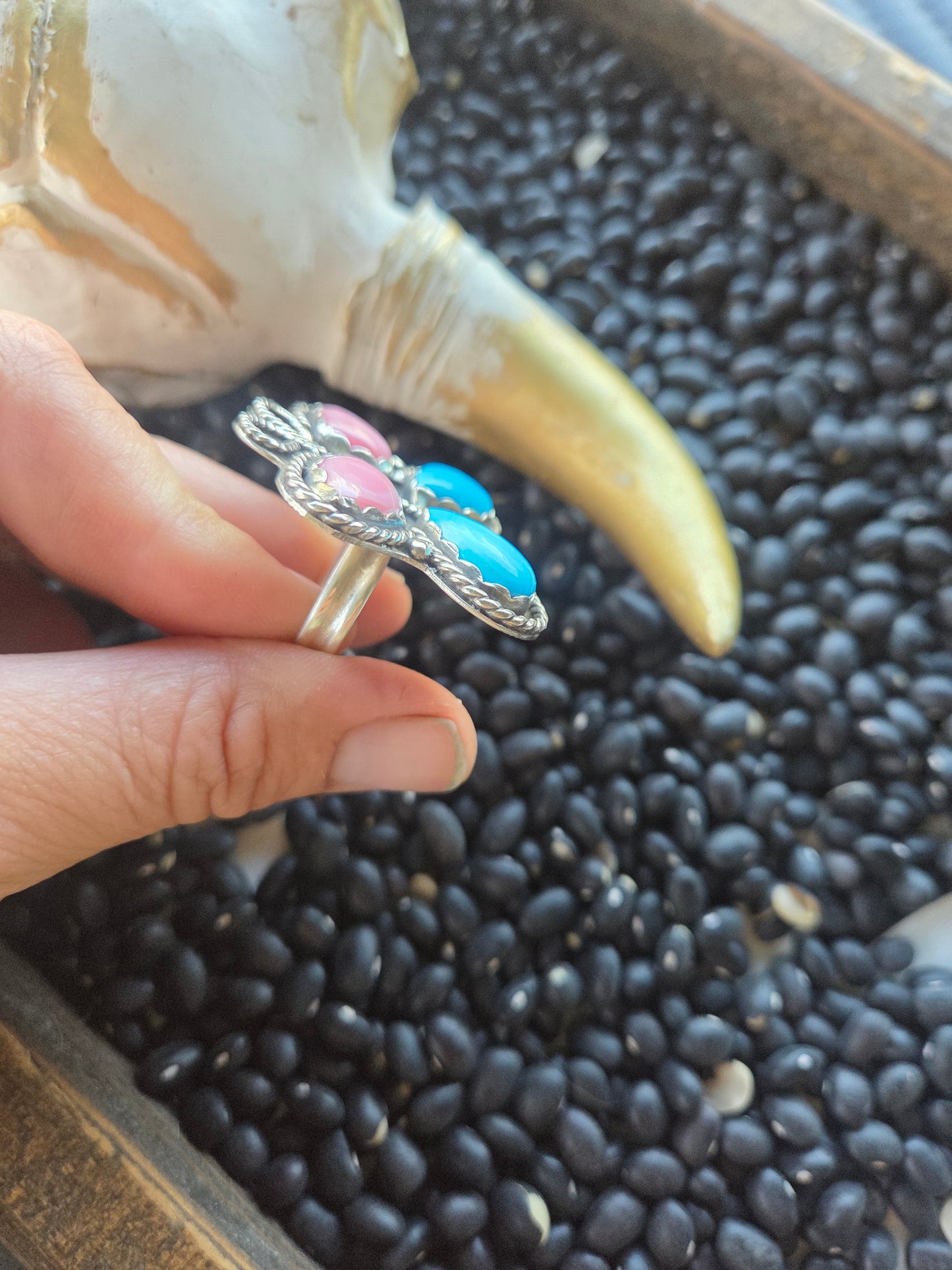 ButterFly Ring with Pink Conch & Kingsmen Turquoise Size 8