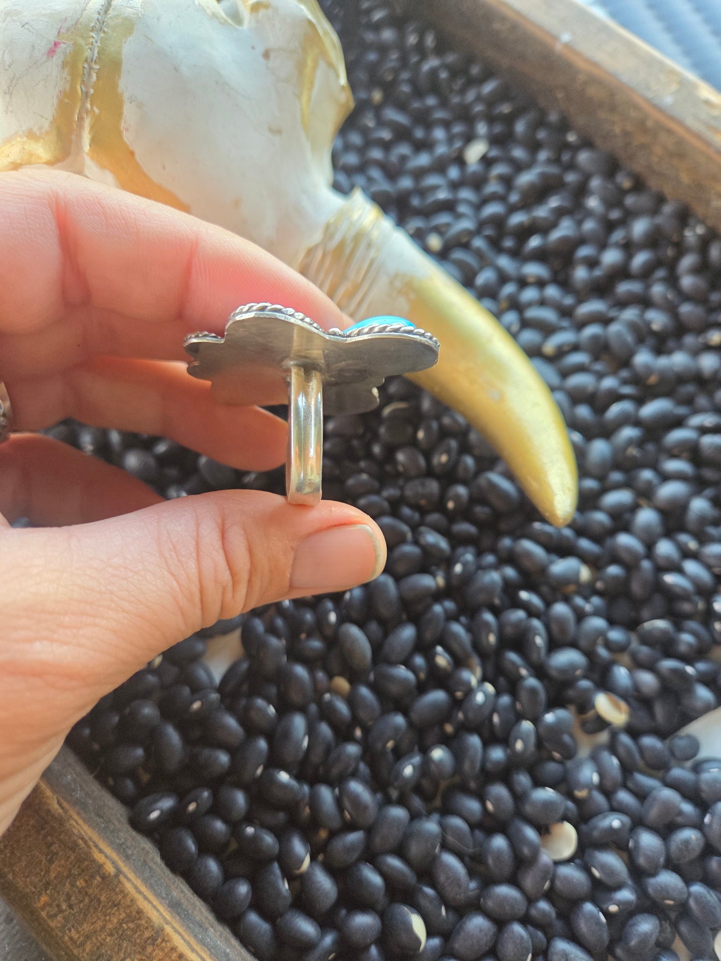 ButterFly Ring with Pink Conch & Kingsmen Turquoise Size 8
