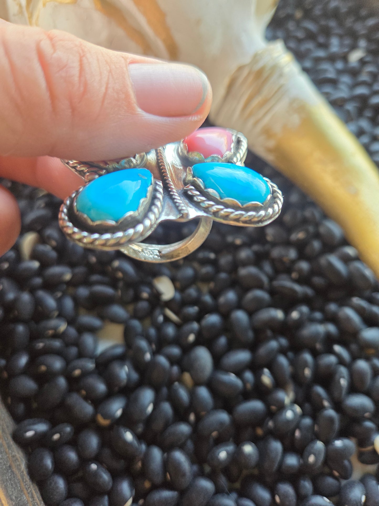 ButterFly Ring with Pink Conch & Kingsmen Turquoise Size 8