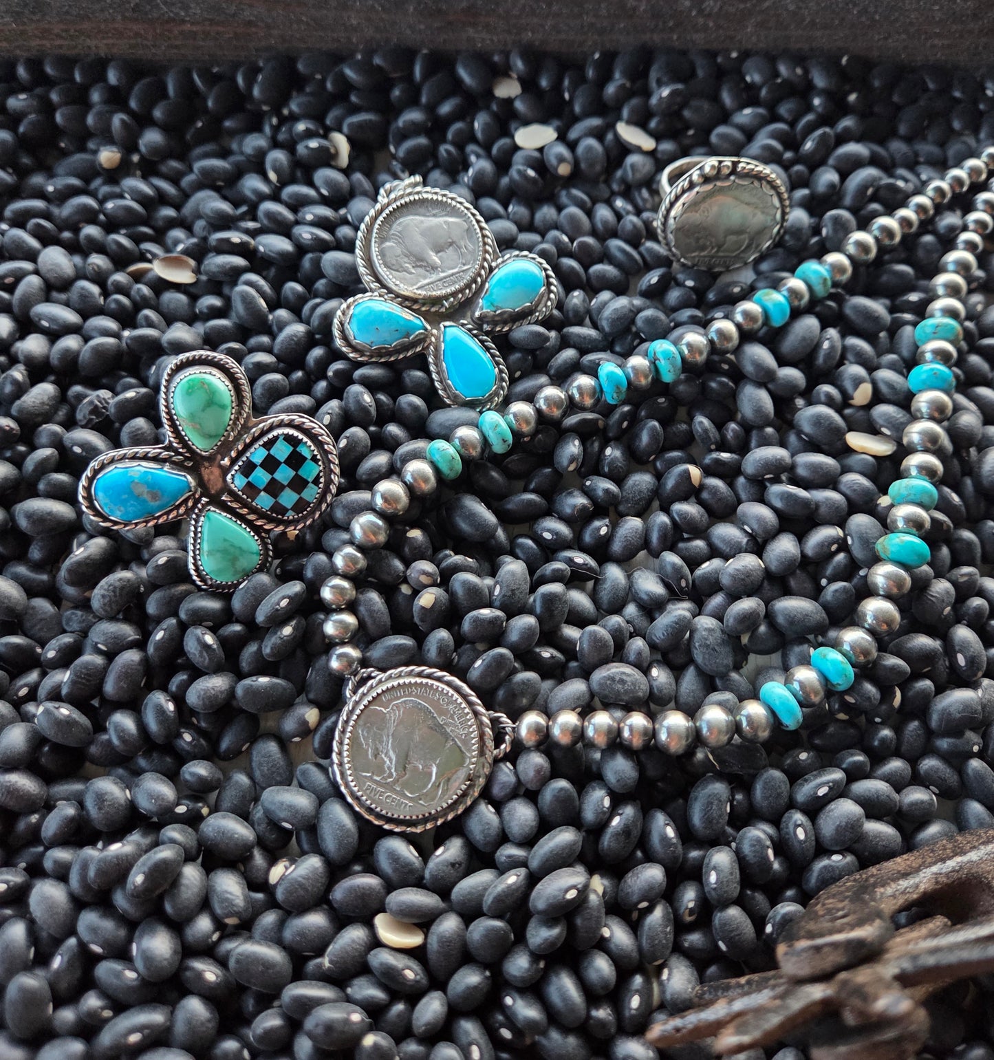 Buffalo Coin • Kingsmen Turquoise • Sterling Silver Navajo Style Pearl