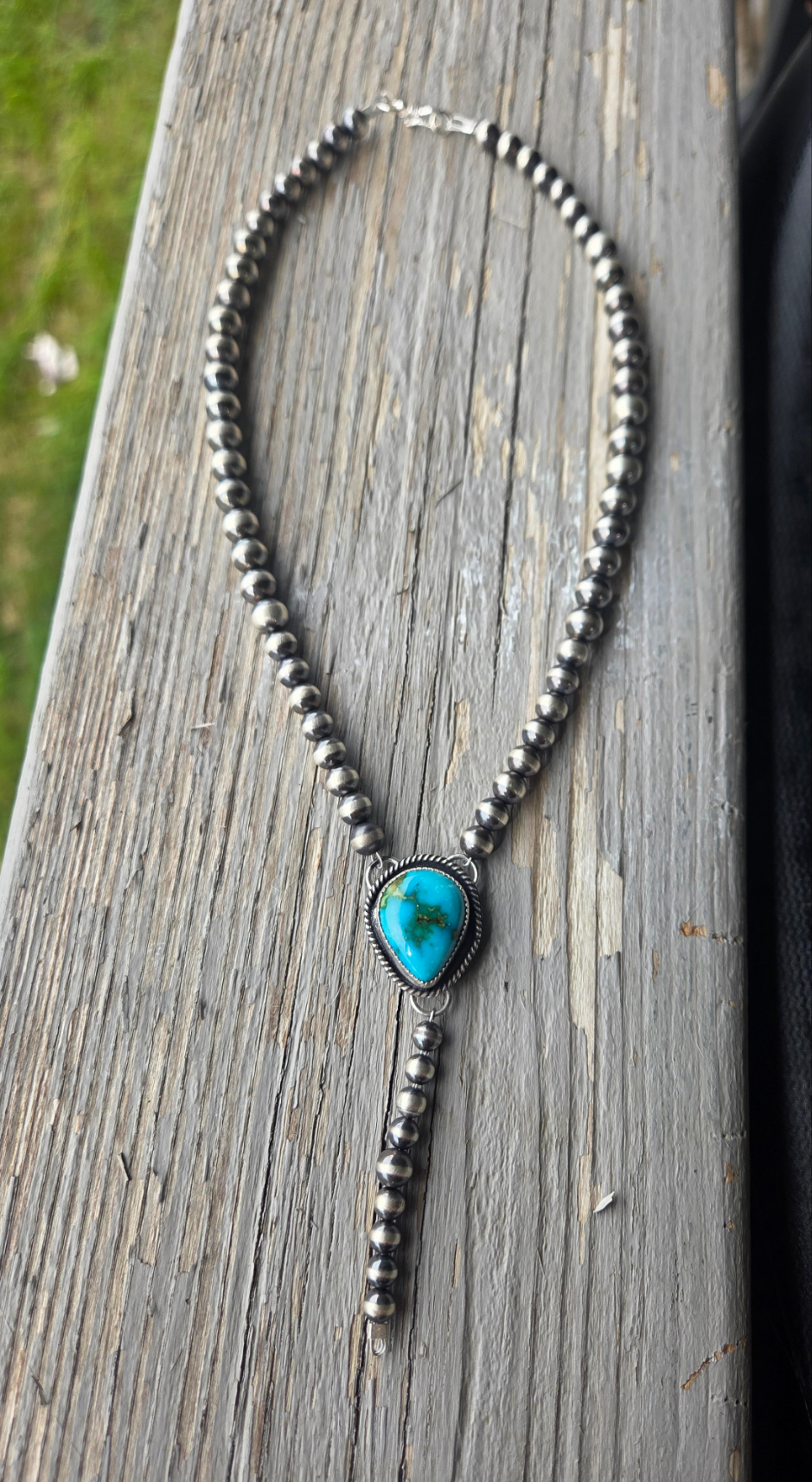 Sterling Silver Navajo Style Pearls • Sonoran Turquoise  16 inches