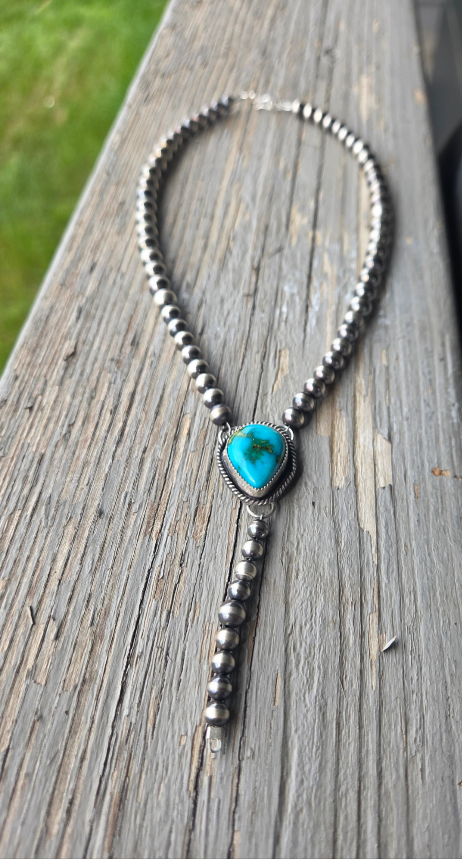 Sterling Silver Navajo Style Pearls • Sonoran Turquoise  16 inches