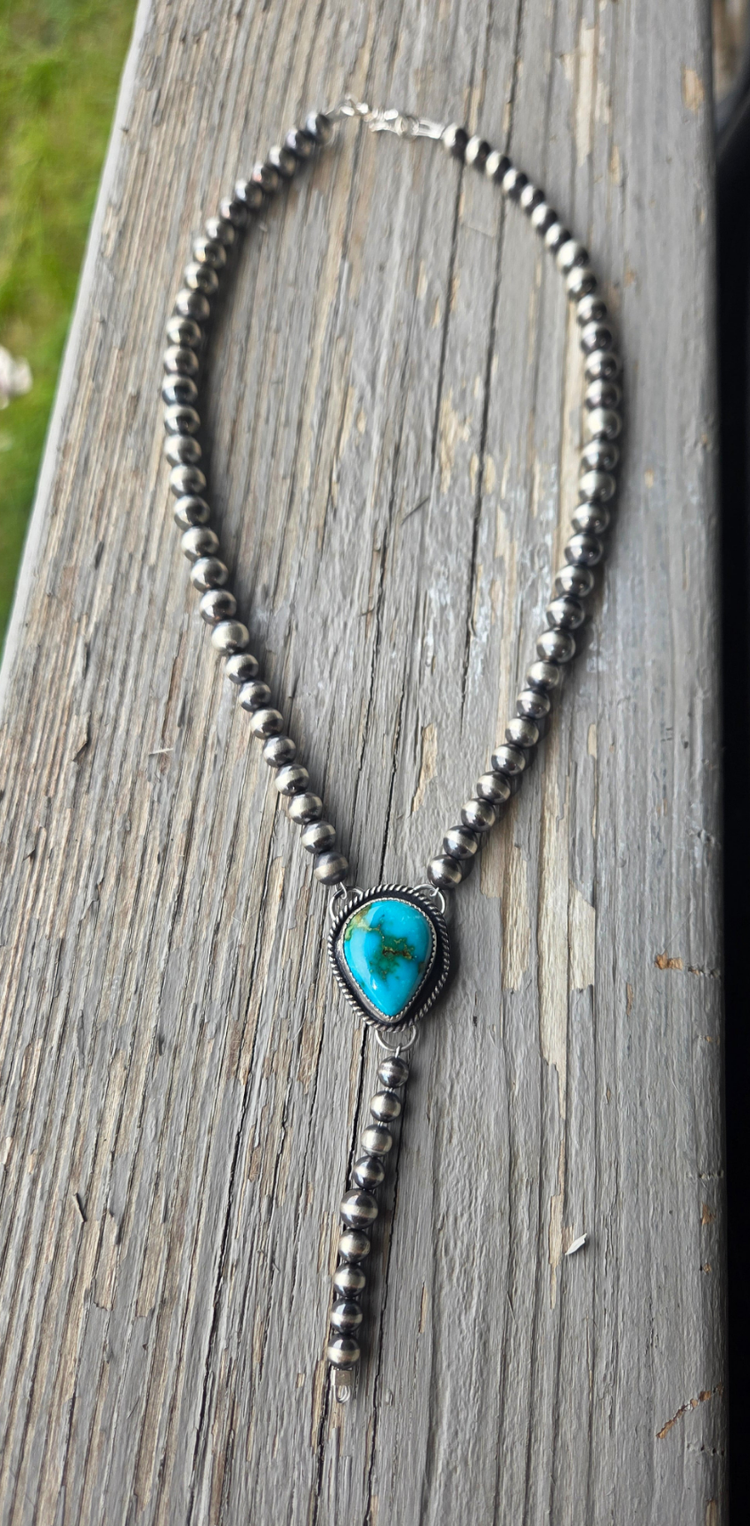 Sterling Silver Navajo Style Pearls • Sonoran Turquoise  16 inches