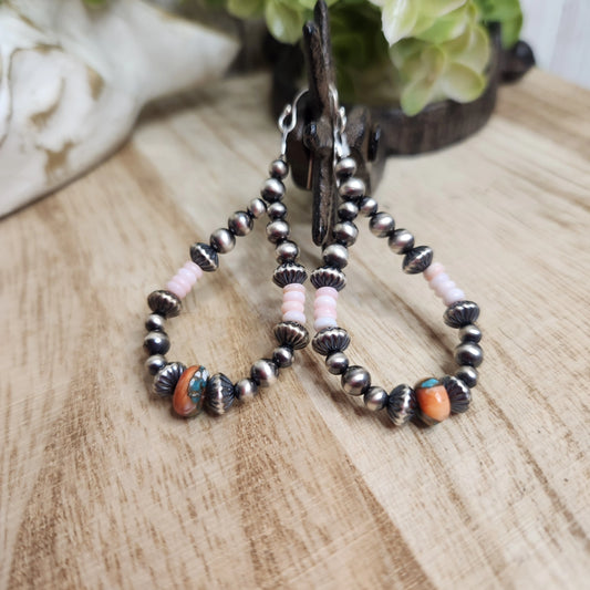 Pink Conch, Spiny Oyster Turquoise, & Sterling Silver Navajo Style Pearls