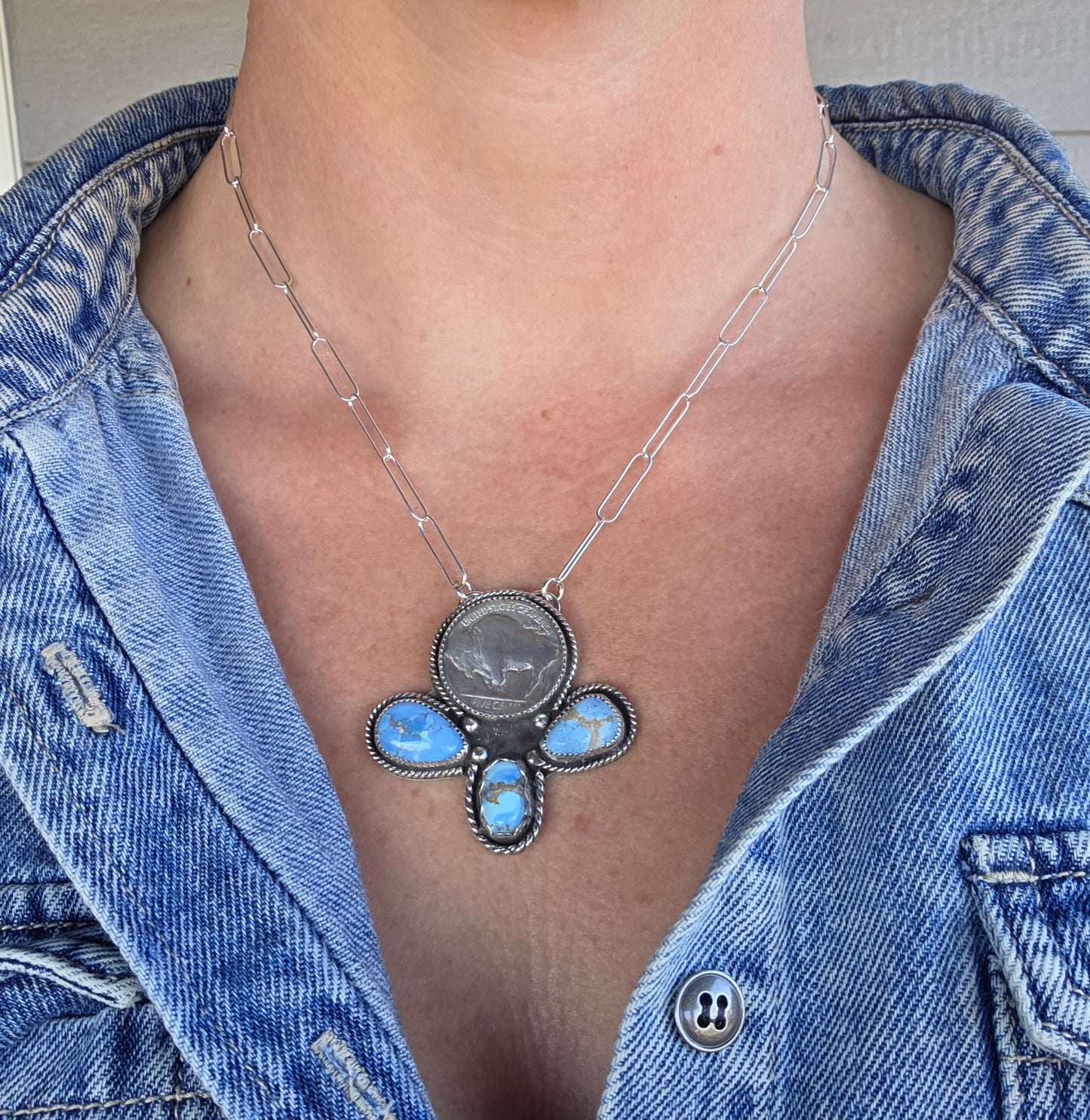 Buffalo Coin & Golden Hill Turquoise 18 inches