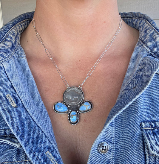Buffalo Coin & Golden Hill Turquoise 18 inches
