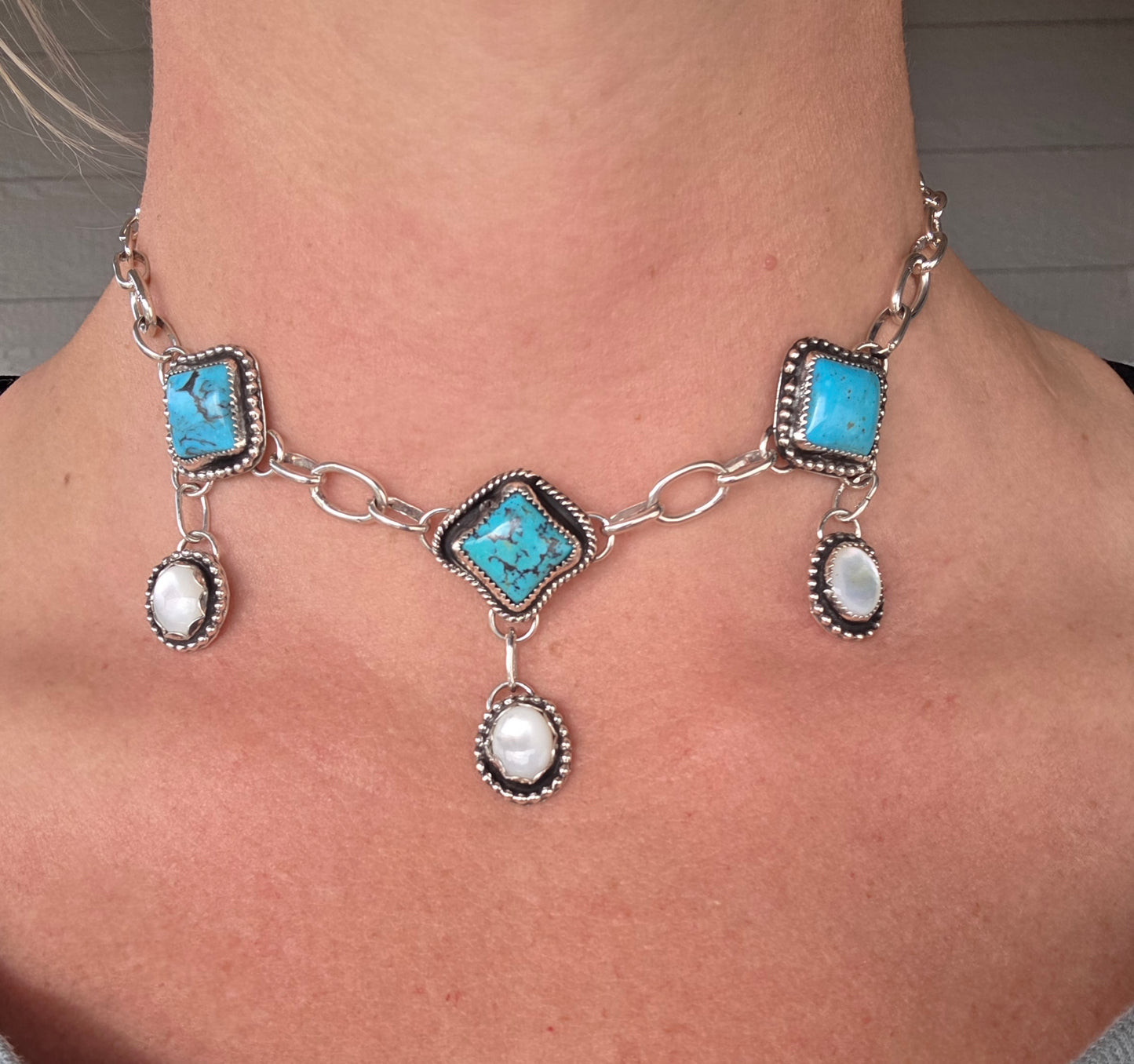 Kingsmen and Mother of Pearl Choker • Adjustable up to 15.5 inches