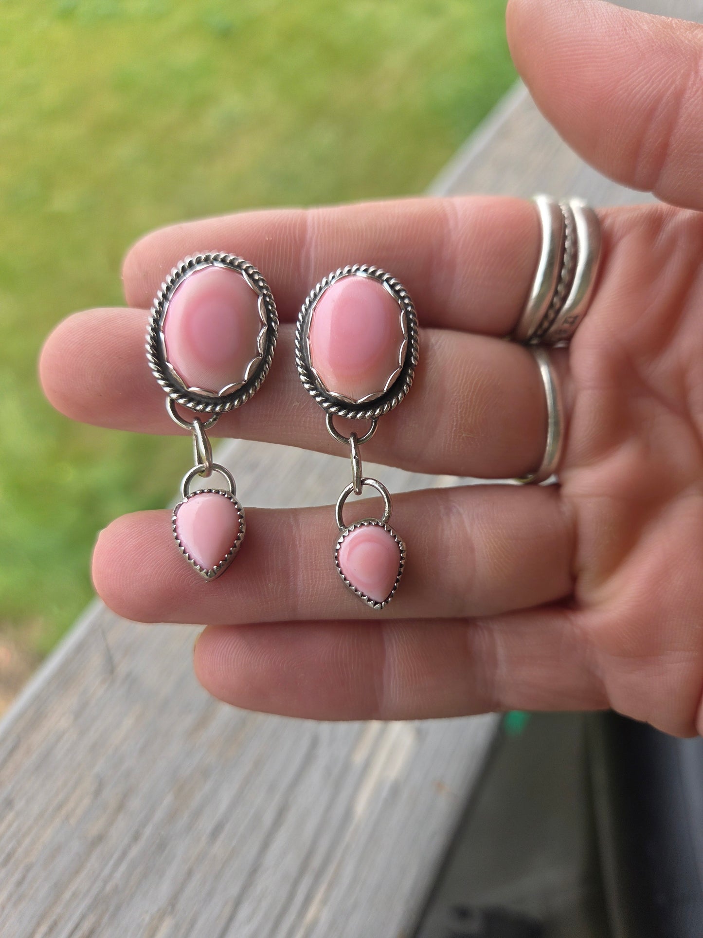 Pink Conch • Sterling Sliver Dangle Studs