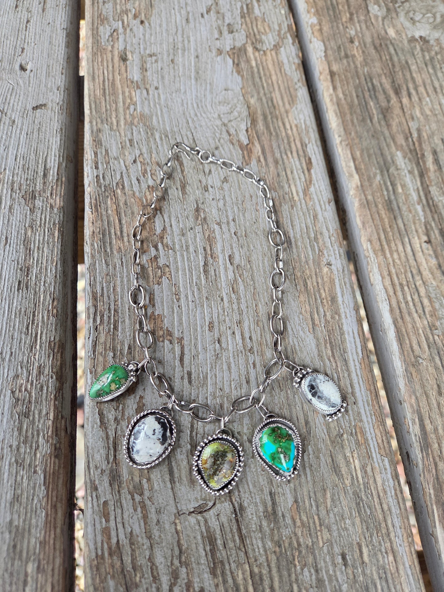 Choker Charm• Sonoran Turquoise • White Buffalo • Palomino •Adjustable up to 14.5 inches.