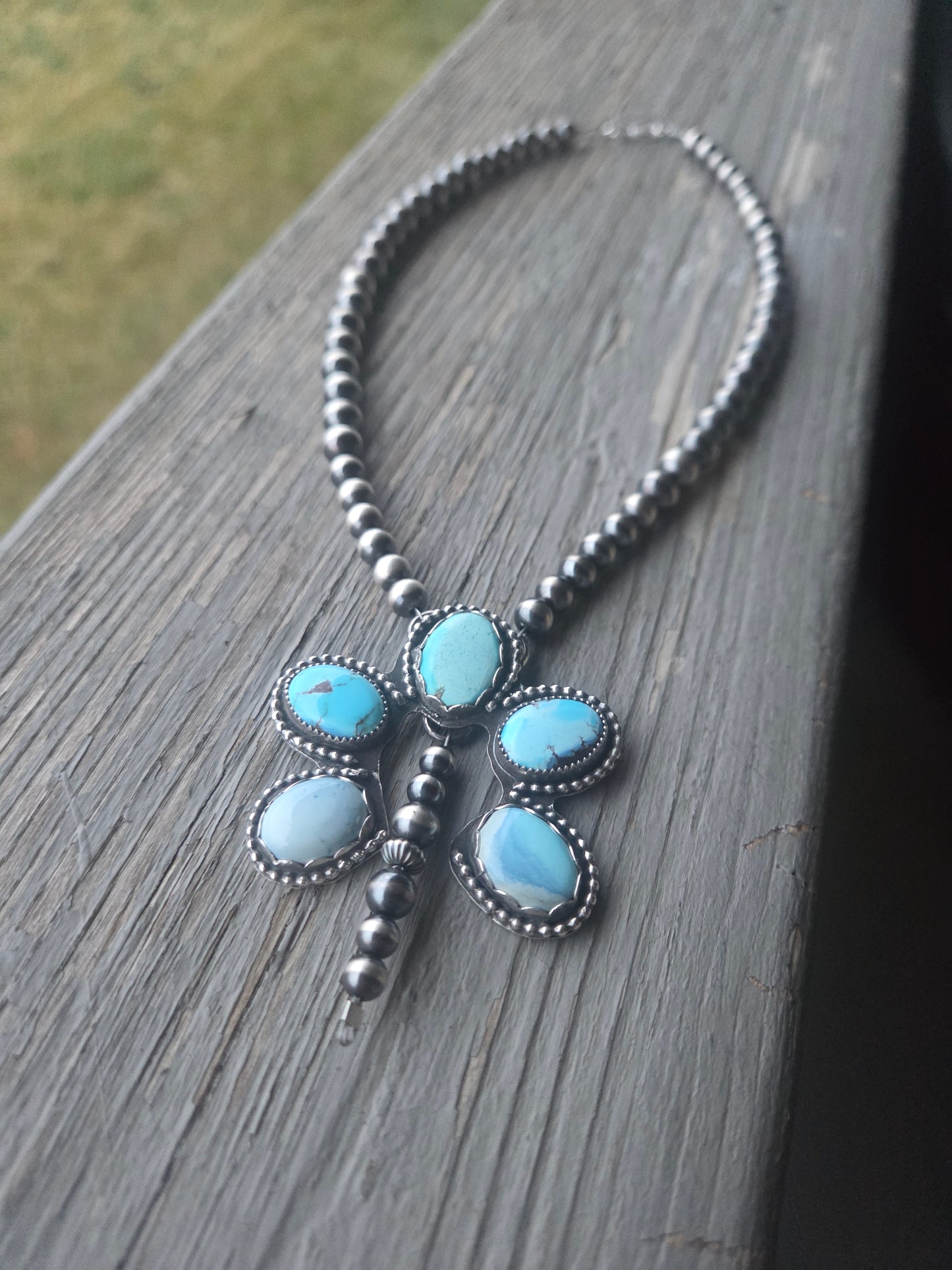 Golden Hill Turquoise & Sterling Silver Navajo Style Pearls. 16 inches