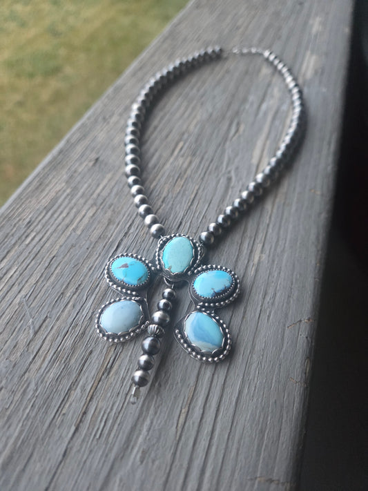 Golden Hill Turquoise & Sterling Silver Navajo Style Pearls. 16 inches