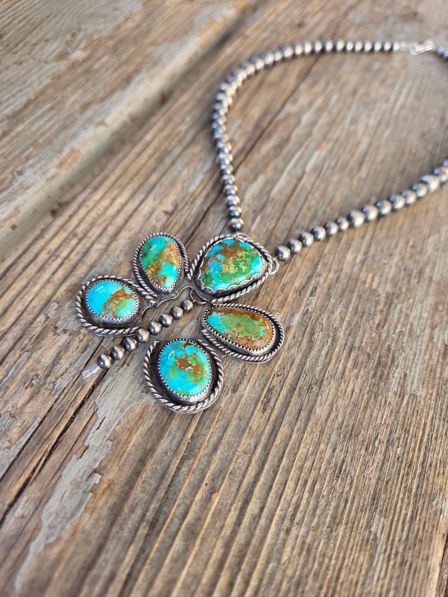 Sonoran Turquoise & Sterling Silver Navajo Style Pearls. 16 inches