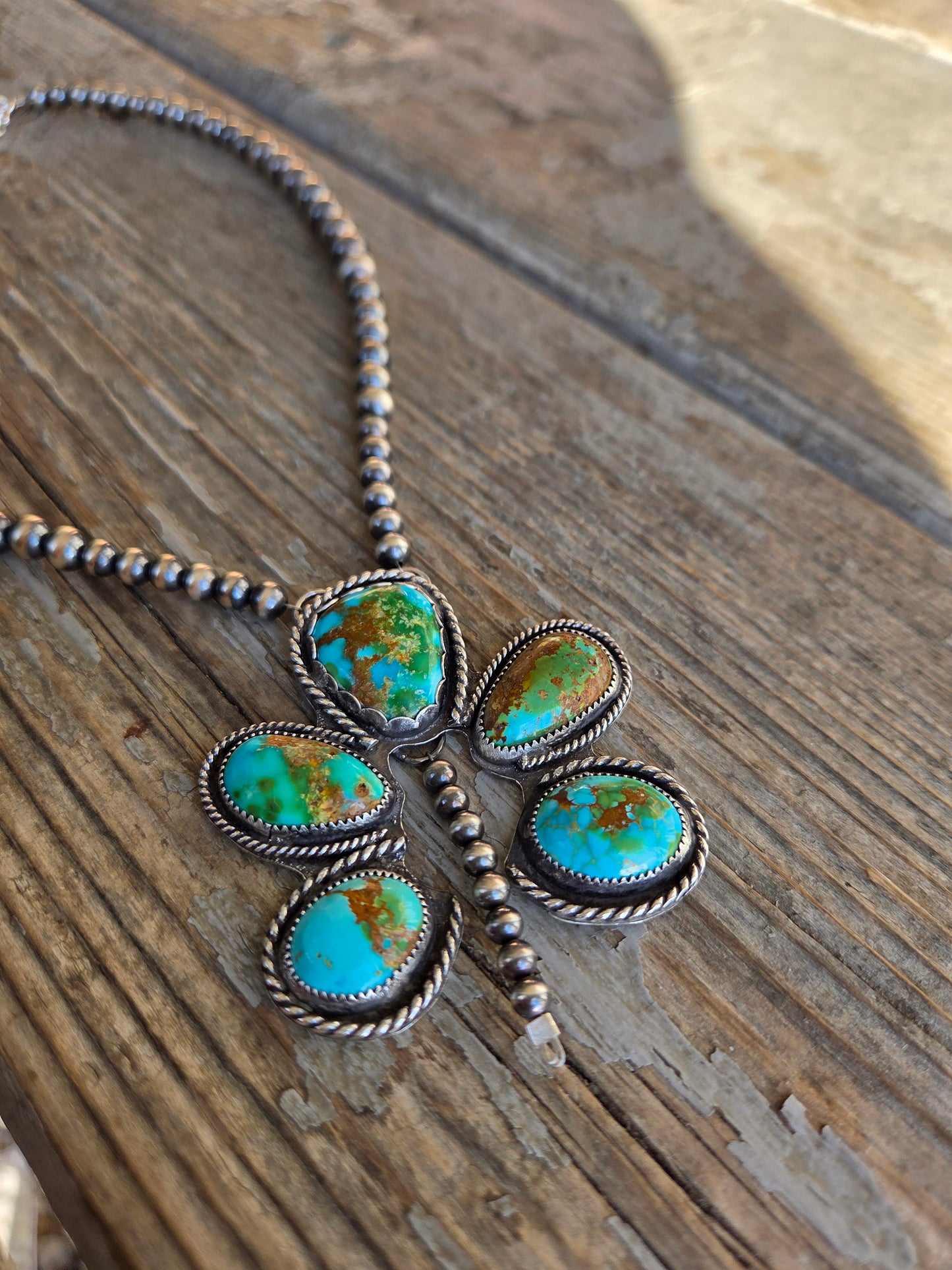 Sonoran Turquoise & Sterling Silver Navajo Style Pearls. 16 inches