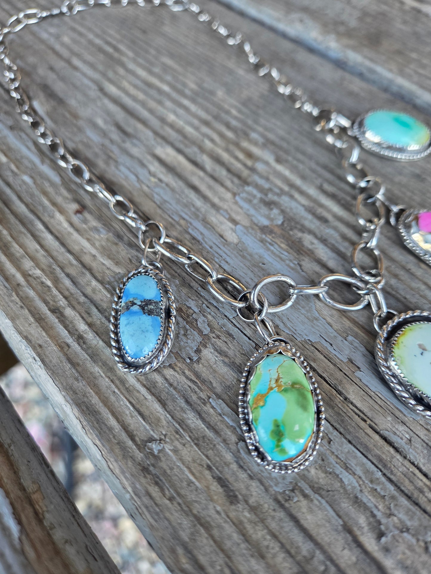 Golden Hill, Palomino, Sonoran Mountain, Cotton Candy, Emerald Valley Turquoise •Handmade Chain Link Choker Charm• Adjustable up to 16 inches