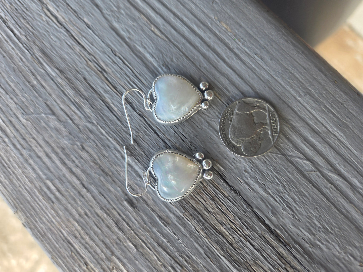 Heart Mother of Pearl Dangle Earrings