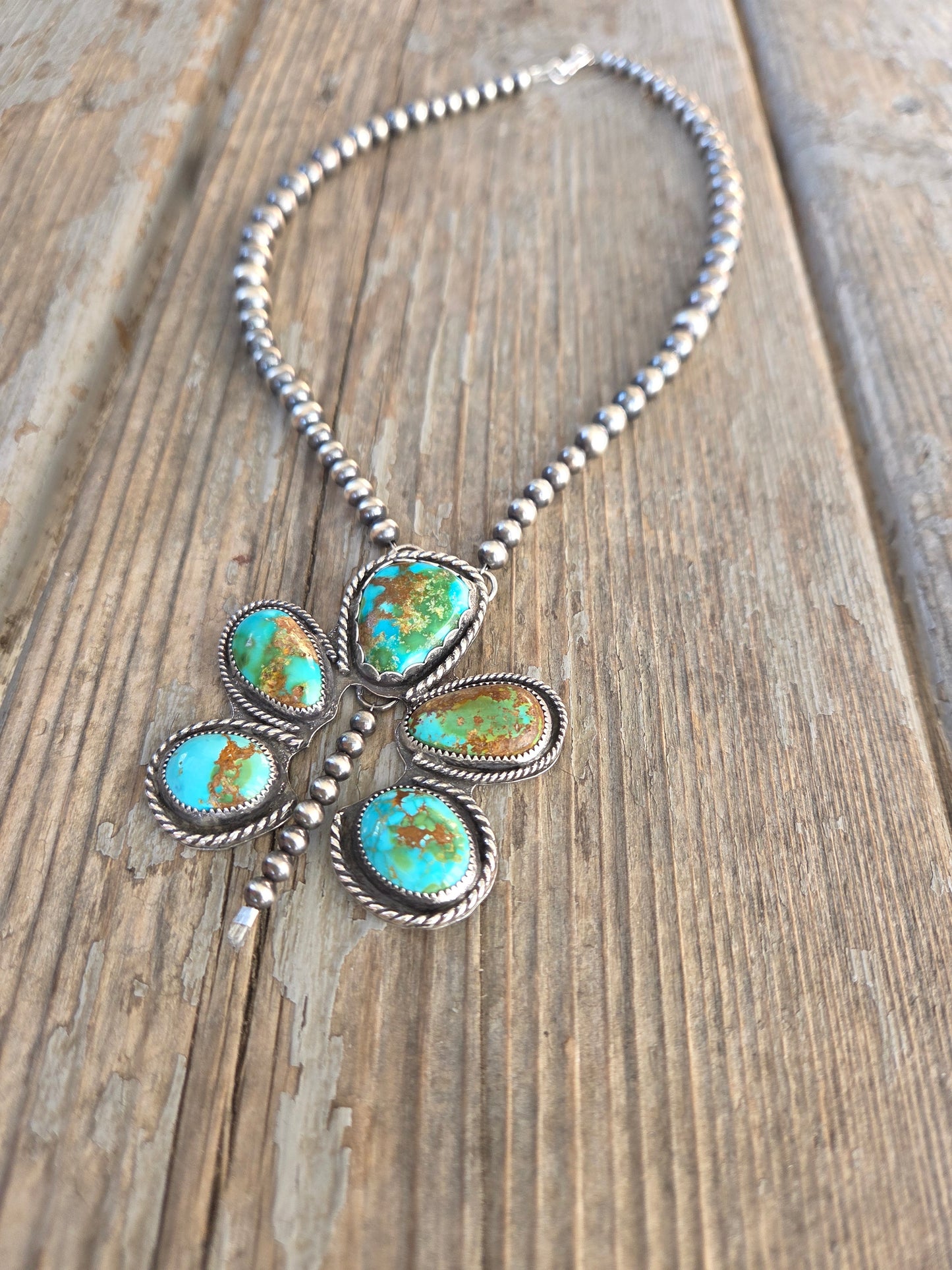 Sonoran Turquoise & Sterling Silver Navajo Style Pearls. 16 inches