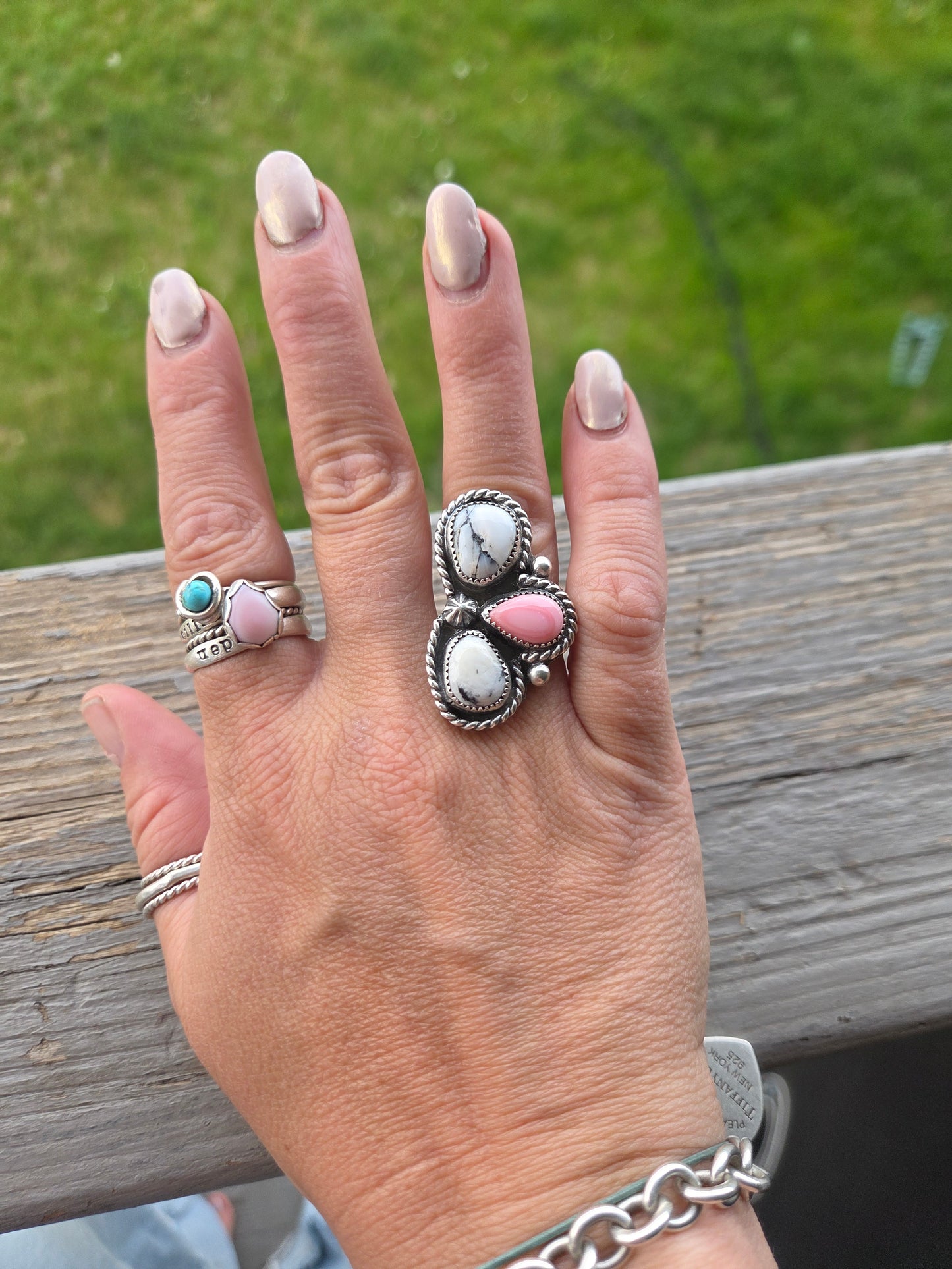 Pink Conch & White Buffalo Ring