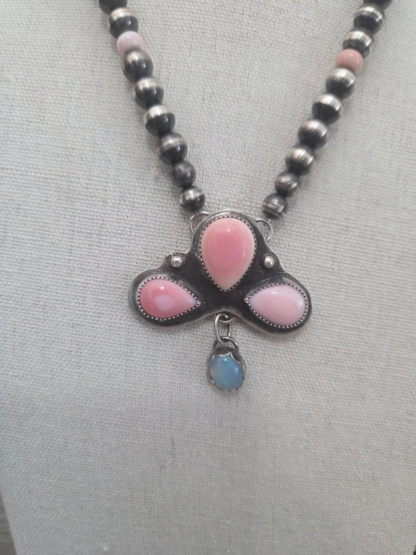 Pink Conch & Opal Sterling Navajo Style Pearls