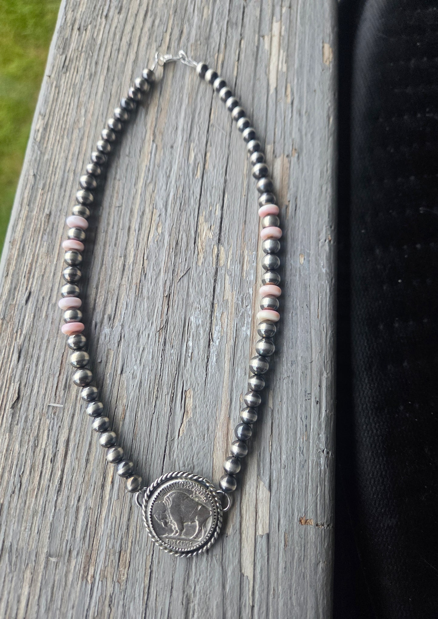 Buffalo Coin • Pink Conch • Sterling Silver Navajo Style Pearl