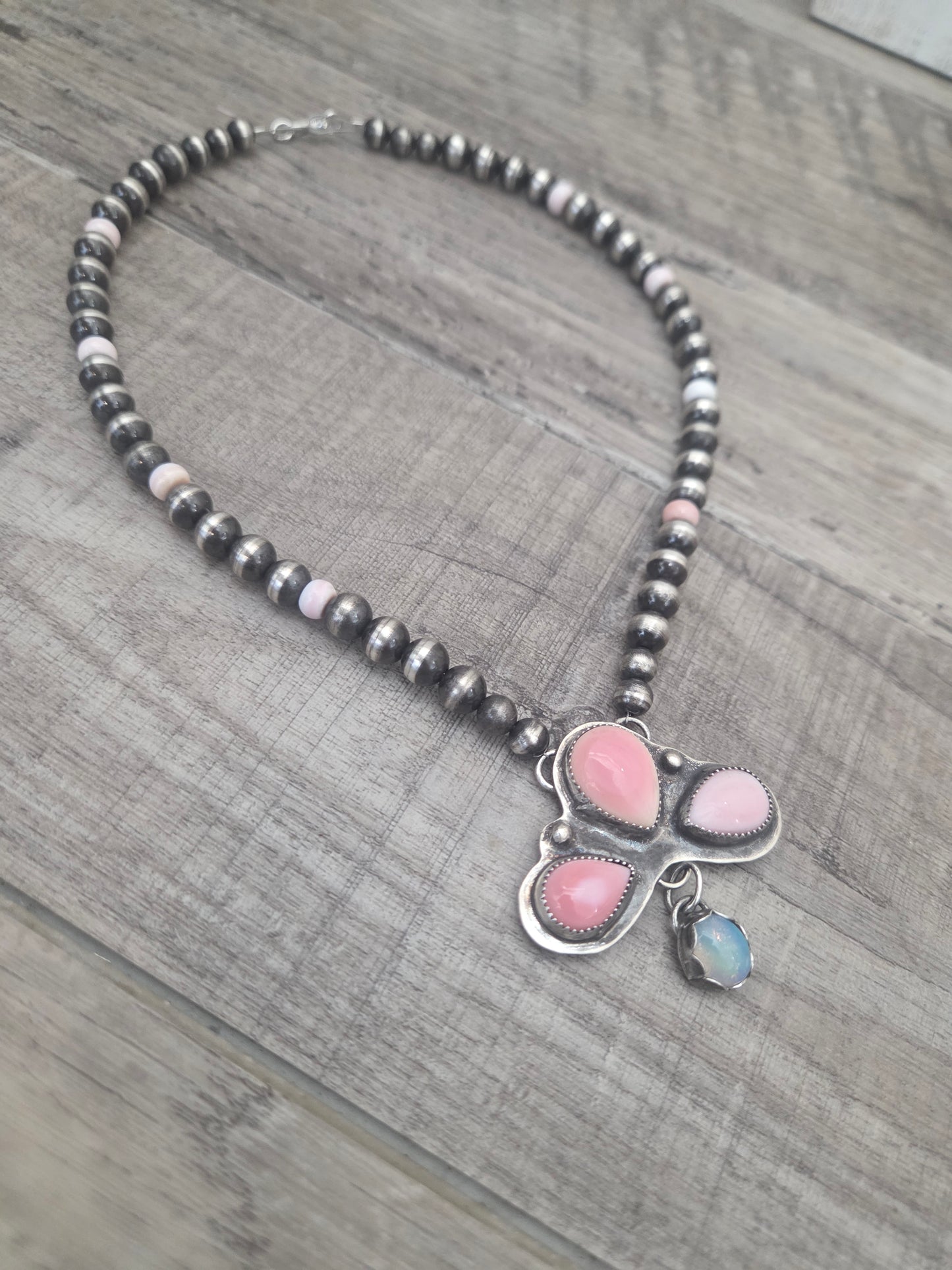 Pink Conch & Opal Sterling Navajo Style Pearls