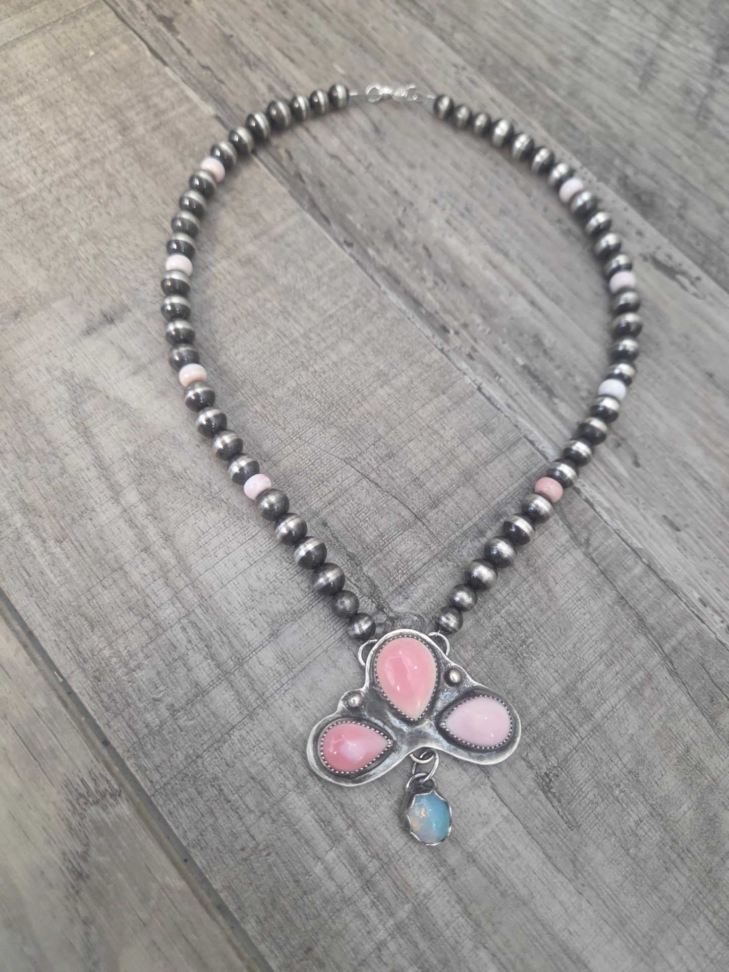 Pink Conch & Opal Sterling Navajo Style Pearls