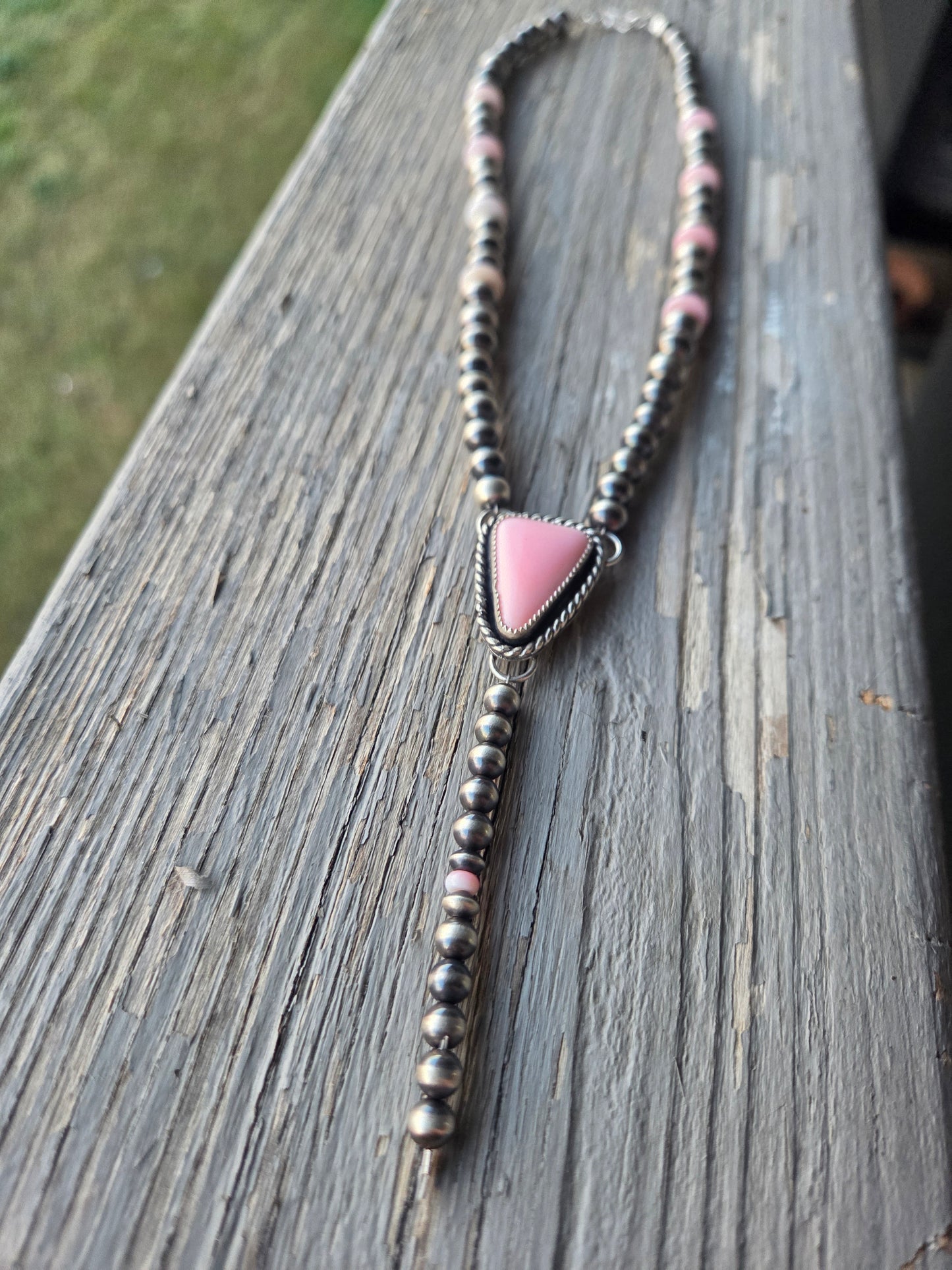 Pink Conch & Sterling Silver Navajo Style Pearls 16 inches
