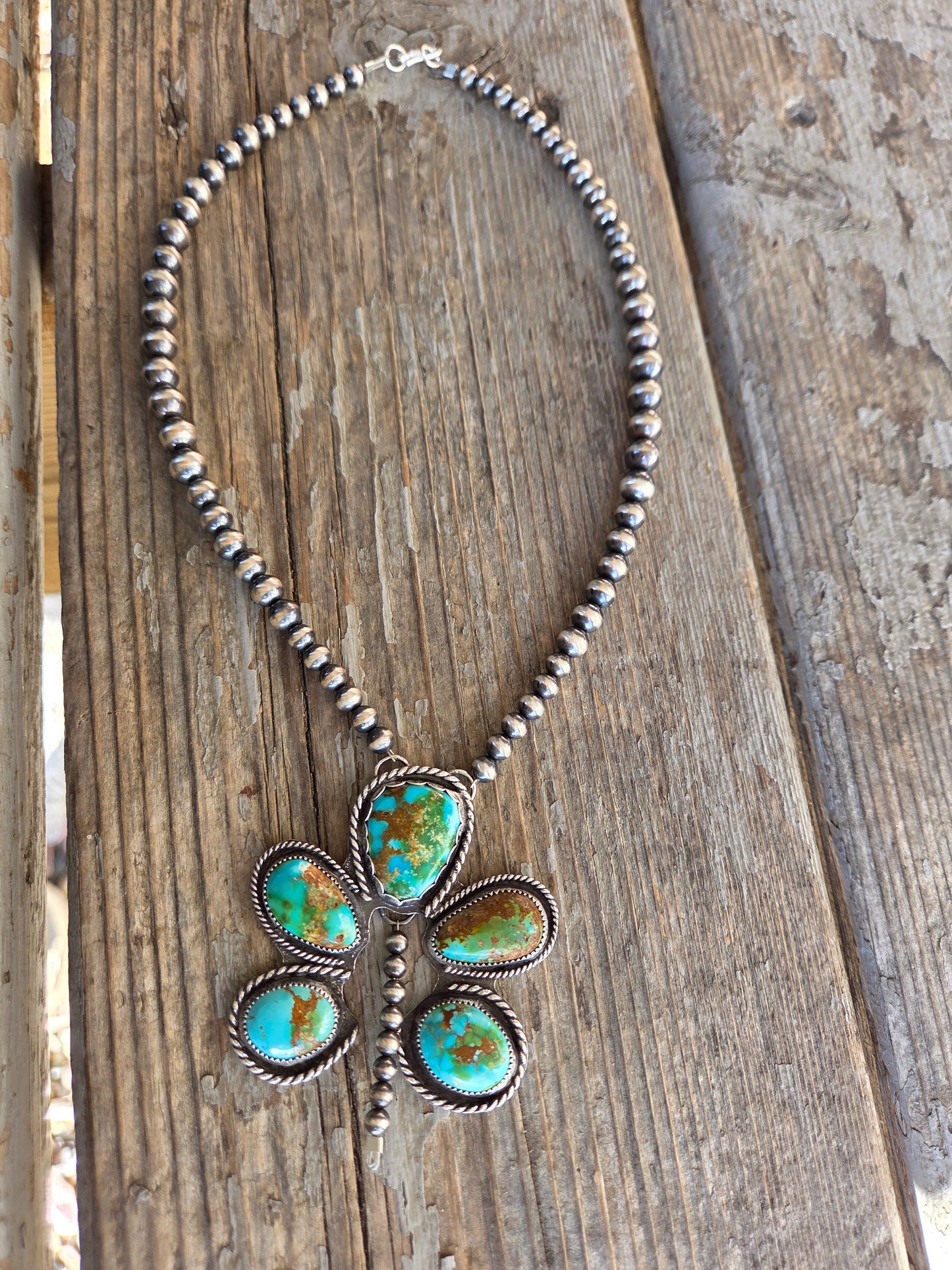 Sonoran Turquoise & Sterling Silver Navajo Style Pearls. 16 inches