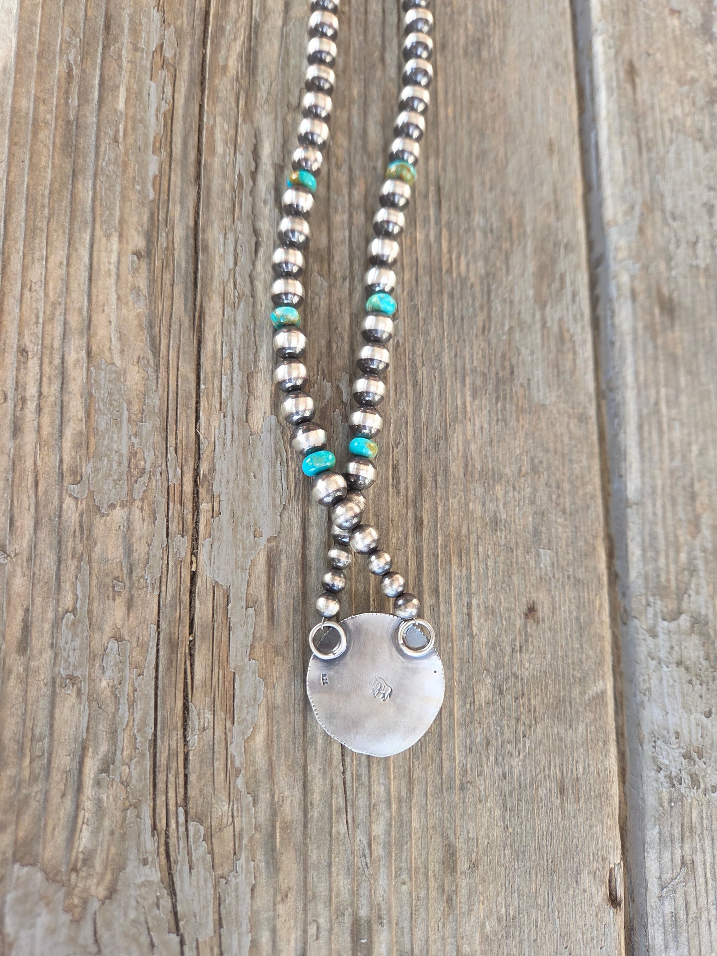 Buffalo Coin  & Golden Hills Turquoise • Sterling Silver Pearls • Kingsmen Beads
