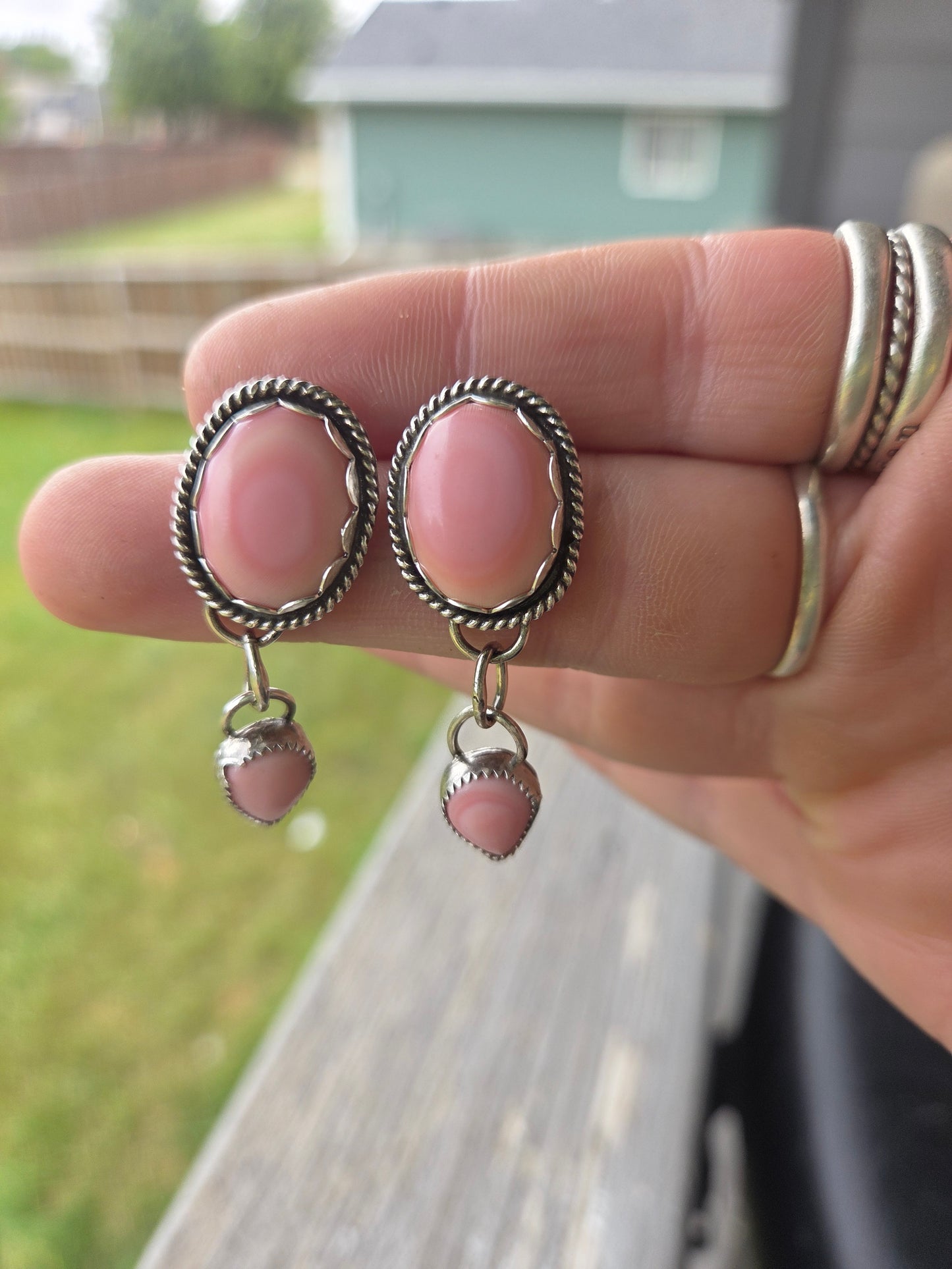 Pink Conch • Sterling Sliver Dangle Studs